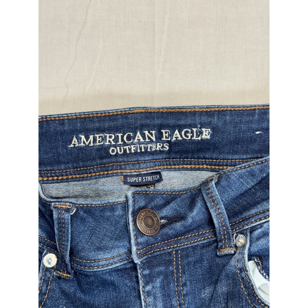 American Eagle Kick Boot Super Stretch Blue Denim Jeans Size 8 Regular - Picture 2 of 9